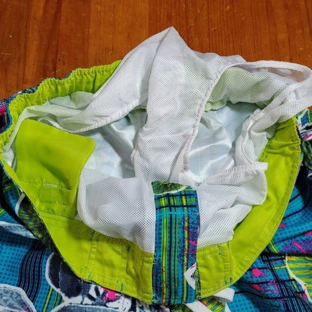 Joe Boxer Men Tropical Plaid Swim Trunks Shorts Blue L/G Aloha‎ Beach hawaiian